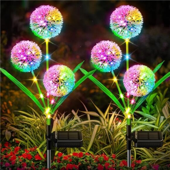 Colorful Dandelion Flower Light Bright Solar Lights with 36 LED 4 Pack - Picture 1 of 8